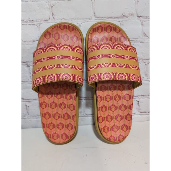 Adidas Farm Rio Adilette Platform Slides Sz 8 Victory Gold Tomato Red Pineapple - Picture 2 of 11